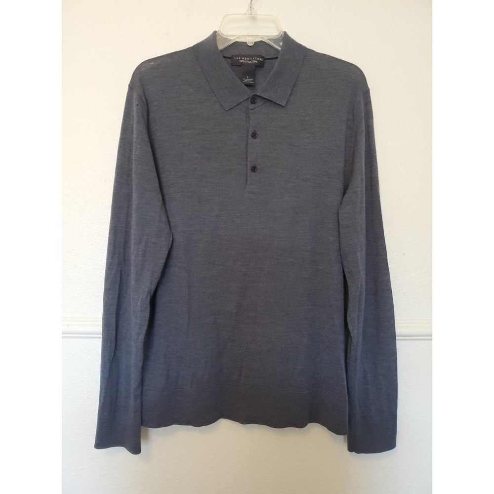 Bloomingdales The Mens Store Merino Wool Long Sleeve Polo Sweater Grey Large